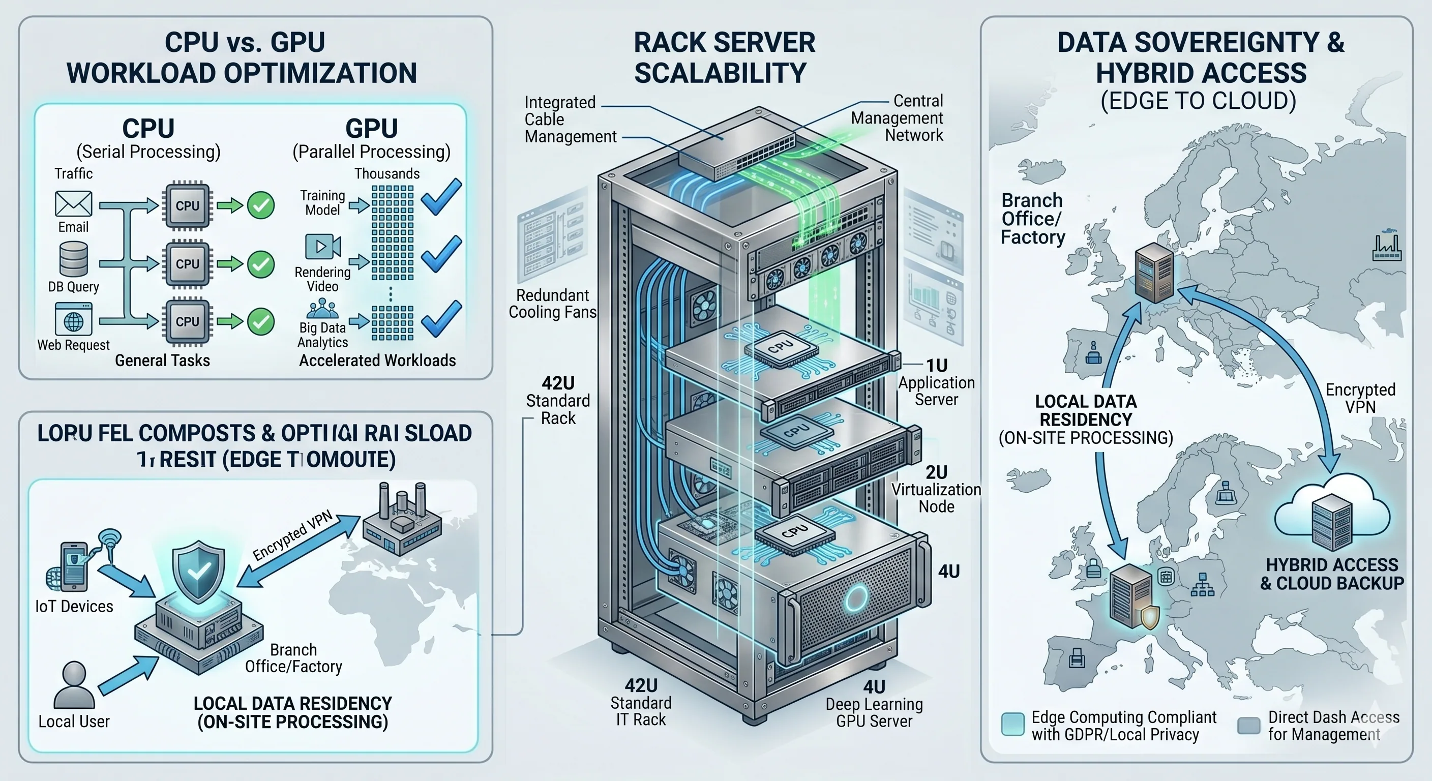 Server selection overview: rack, tower, and blade form factors with storage architectures